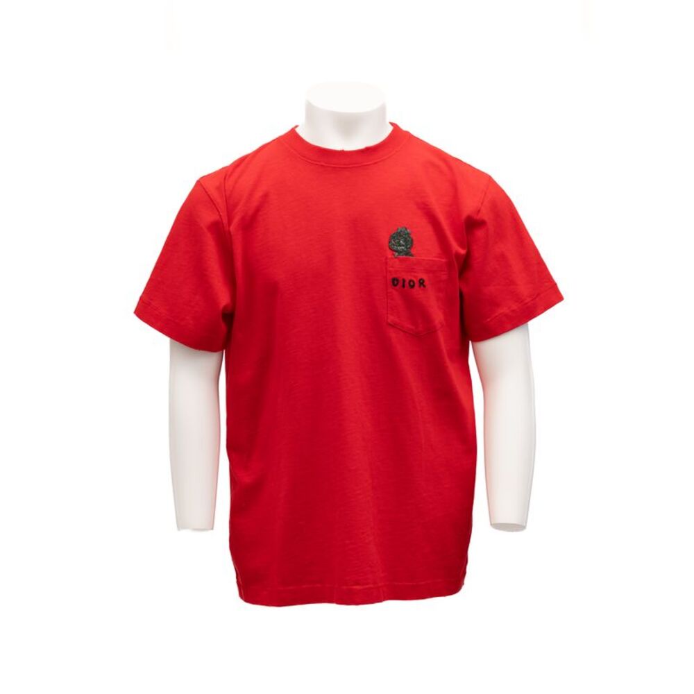 Dior Red Cotton T-Shirts Crew Men's Neck